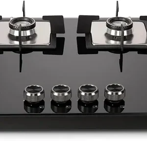 Glen 4 Burner Built-in Glass Gas Hob Top Double Ring Forged Brass Burner (1094XLSQHTDBTR)
