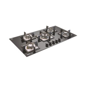 Glen 5 Burner Built-in Glass Gas Hob Triple Ring Burner Double Ring Forged Brass Burner Auto Ignition (1095 SQDBTR)