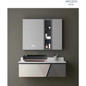 Mozio LIZA with Mirror Cabinet (LED) + RAMSEY MATT BLACK WASHBASIN