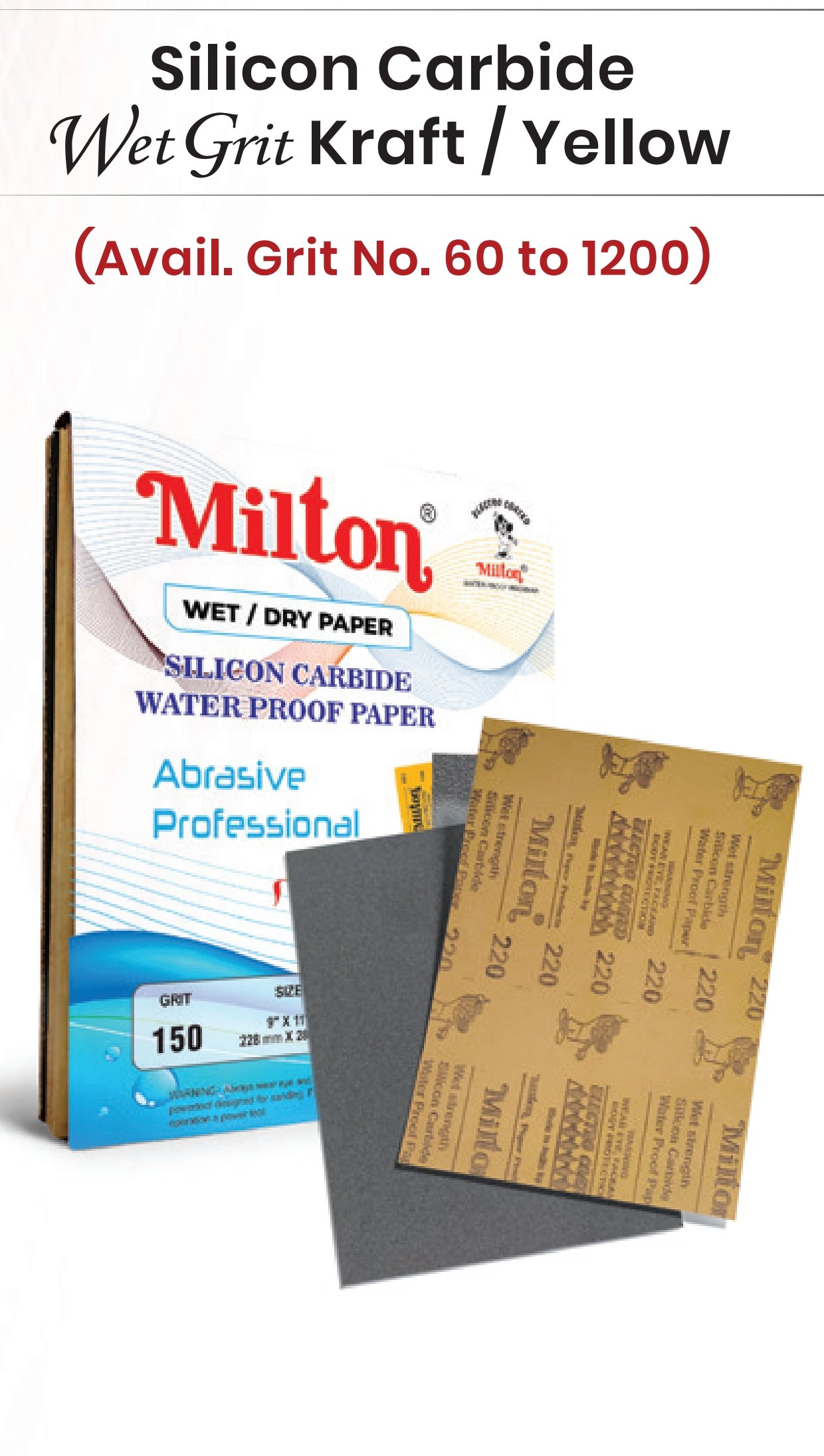 Milton Sand Paper Sheets Silicone Carbide Electro Coated Black Waterproof Paper for Industrial Use (50 sheet x 10 pack per Box) - Image 2